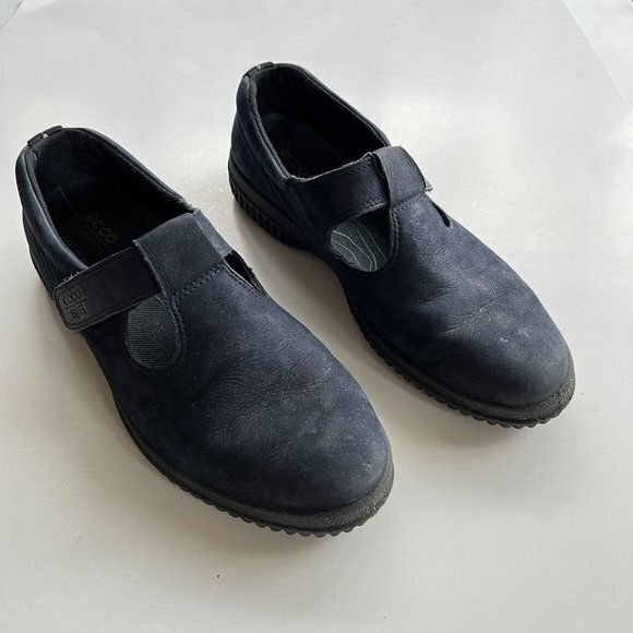 ECCO BLUE SUEDE MARY JANE FLATS LOAFERS LEATHER WOMENS SIZE 40 US 9 9.5 WALKING - Picture 3 of 10